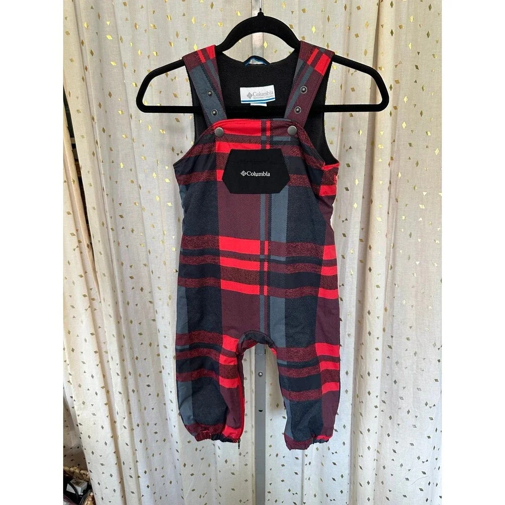 Columbia Toddler Check Plaid Adjustable Snap Straps Padded Overalls Snowsuit 2T